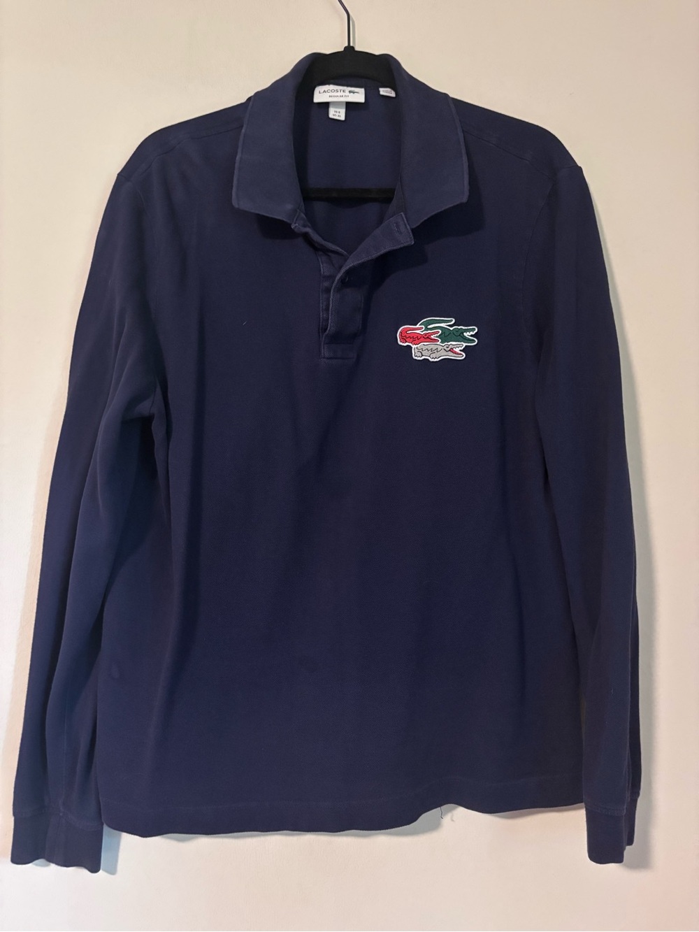 🐊 Lacoste - Navy Long-Sleeve Polo with Tricolor Croc Patch - US XL